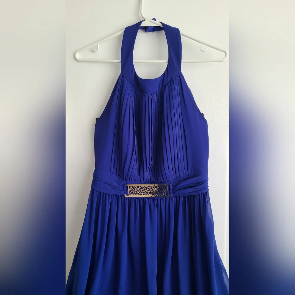 Rimini Couture Woman Size 6 Polyester Waist Accent Long Dress Gown Blue Lined - Picture 2 of 9